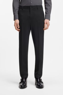 Tapered-fit trousers in stretch seersucker, Black