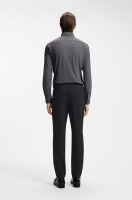 Tapered-fit trousers in stretch seersucker, Black