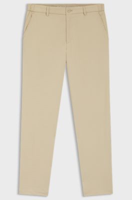 Tapered-fit trousers in stretch seersucker, Light Beige