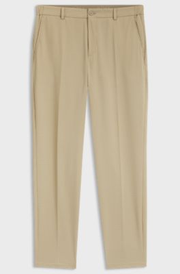 Tapered-fit trousers in stretch seersucker, Light Beige