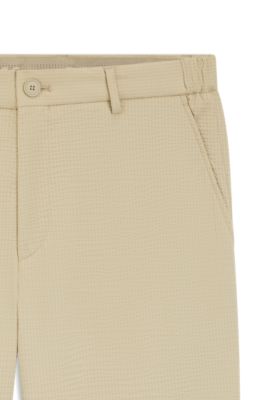 Tapered-fit trousers in stretch seersucker, Light Beige