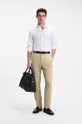 Tapered-fit trousers in stretch seersucker, Light Beige