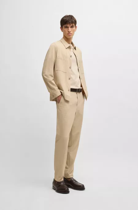 Washable formal trousers in stretch seersucker fabric