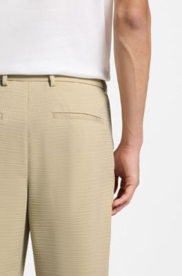 Tapered-fit trousers in stretch seersucker, Light Beige