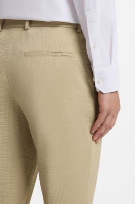 Tapered-fit trousers in stretch seersucker, Light Beige