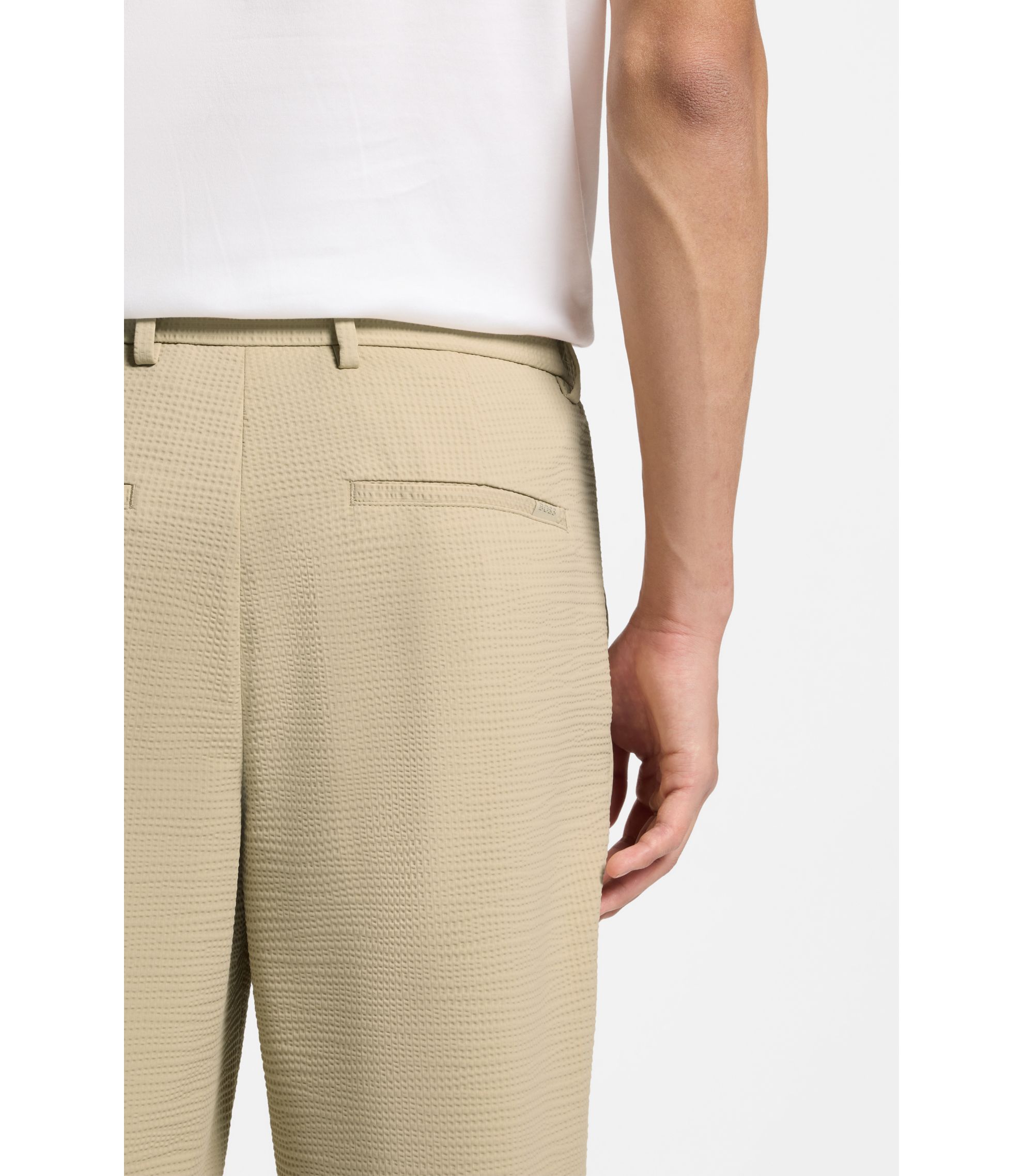 BOSS - Washable formal trousers in stretch seersucker fabric