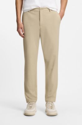 Tapered-fit trousers in stretch seersucker, Light Beige