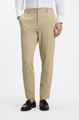 Tapered-fit trousers in stretch seersucker, Light Beige