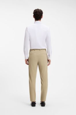 Tapered-fit trousers in stretch seersucker, Light Beige