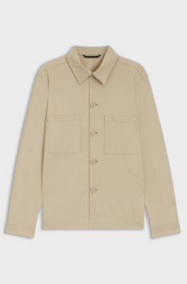 Relaxed-fit overshirt in stretch seersucker, Light Beige