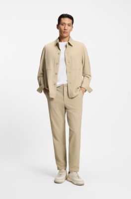 Relaxed-fit overshirt in stretch seersucker, Light Beige