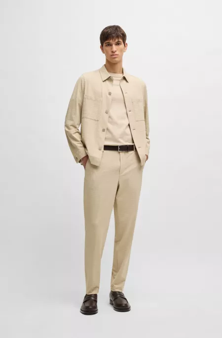 Relaxed-fit overshirt in stretch seersucker