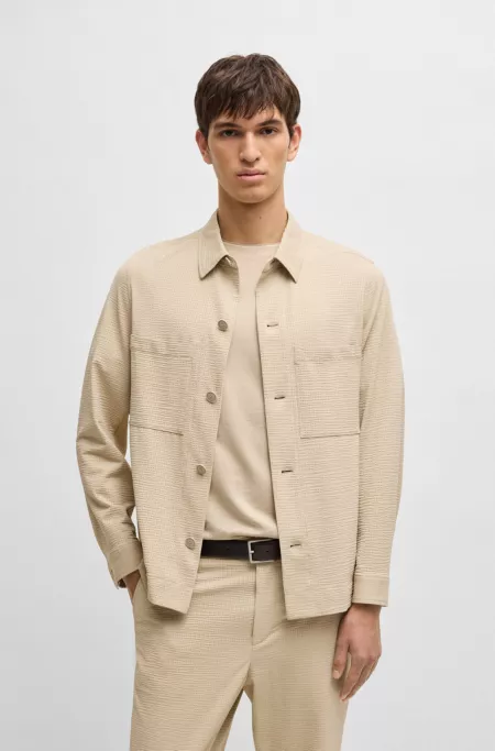 Relaxed-fit overshirt in stretch seersucker