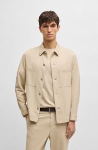 Relaxed-fit overshirt in stretch seersucker, Light Beige