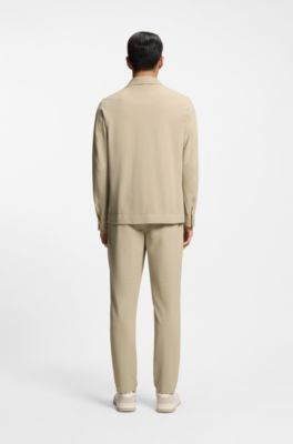 Relaxed-fit overshirt in stretch seersucker, Light Beige
