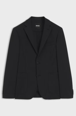 Slim-fit suit jacket in stretch seersucker, Black