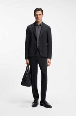 Slim-fit suit jacket in stretch seersucker, Black