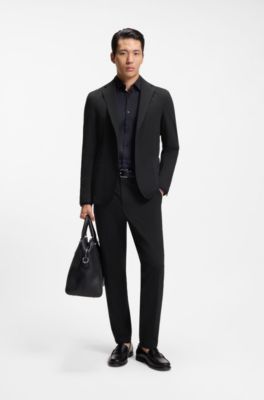 Slim-fit suit jacket in stretch seersucker, Black