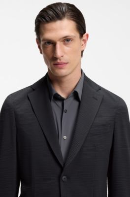 Slim-fit suit jacket in stretch seersucker, Black