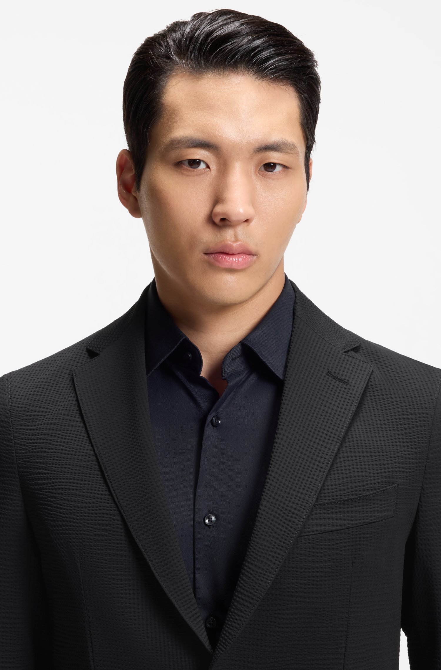 Boss Slim-fit suit jacket in stretch seersucker kavajer & blazers herr – bild 3