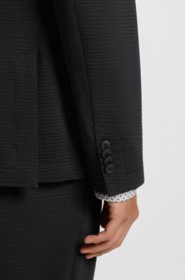 Slim-fit suit jacket in stretch seersucker, Black