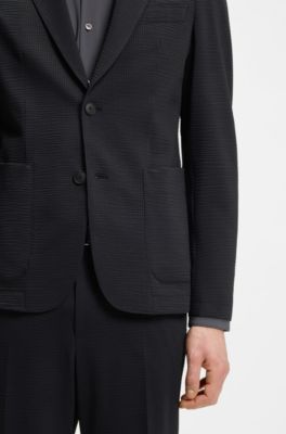 Slim-fit suit jacket in stretch seersucker, Black