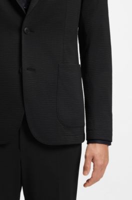 Slim-fit suit jacket in stretch seersucker, Black