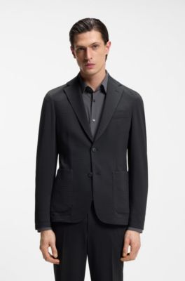 Slim-fit suit jacket in stretch seersucker, Black