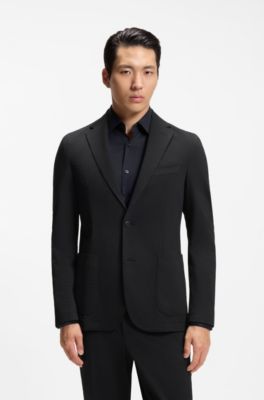 Slim-fit suit jacket in stretch seersucker, Black