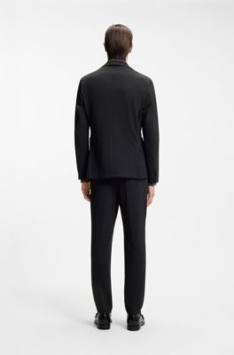 Slim-fit suit jacket in stretch seersucker, Black