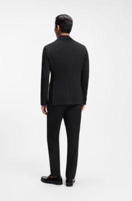 Slim-fit suit jacket in stretch seersucker, Black