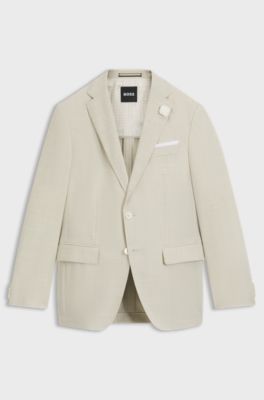 Slim-fit suit jacket in a patterned wool blend, Natural