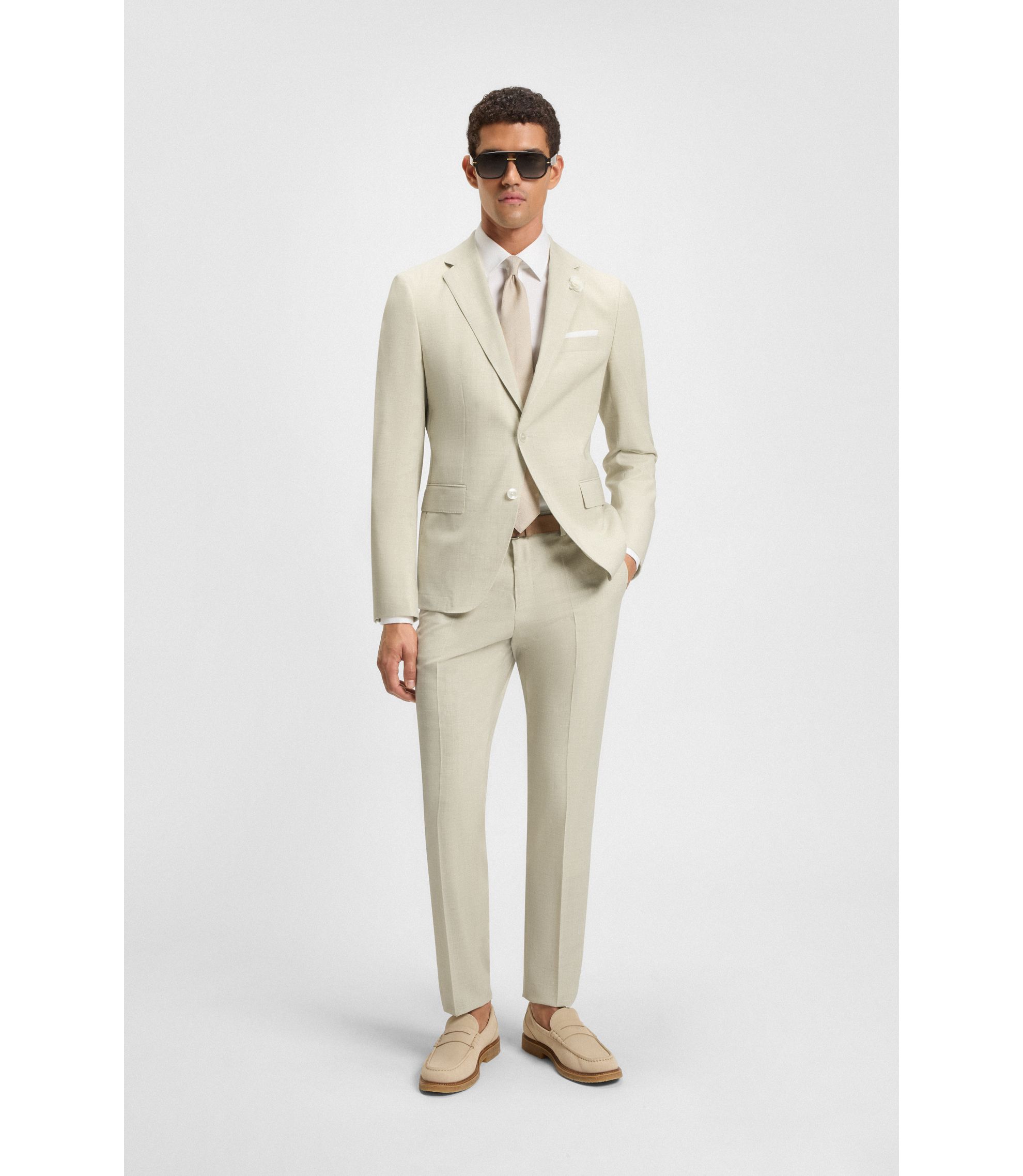 BOSS - Slim-fit suit jacket in a patterned wool blend - Natural