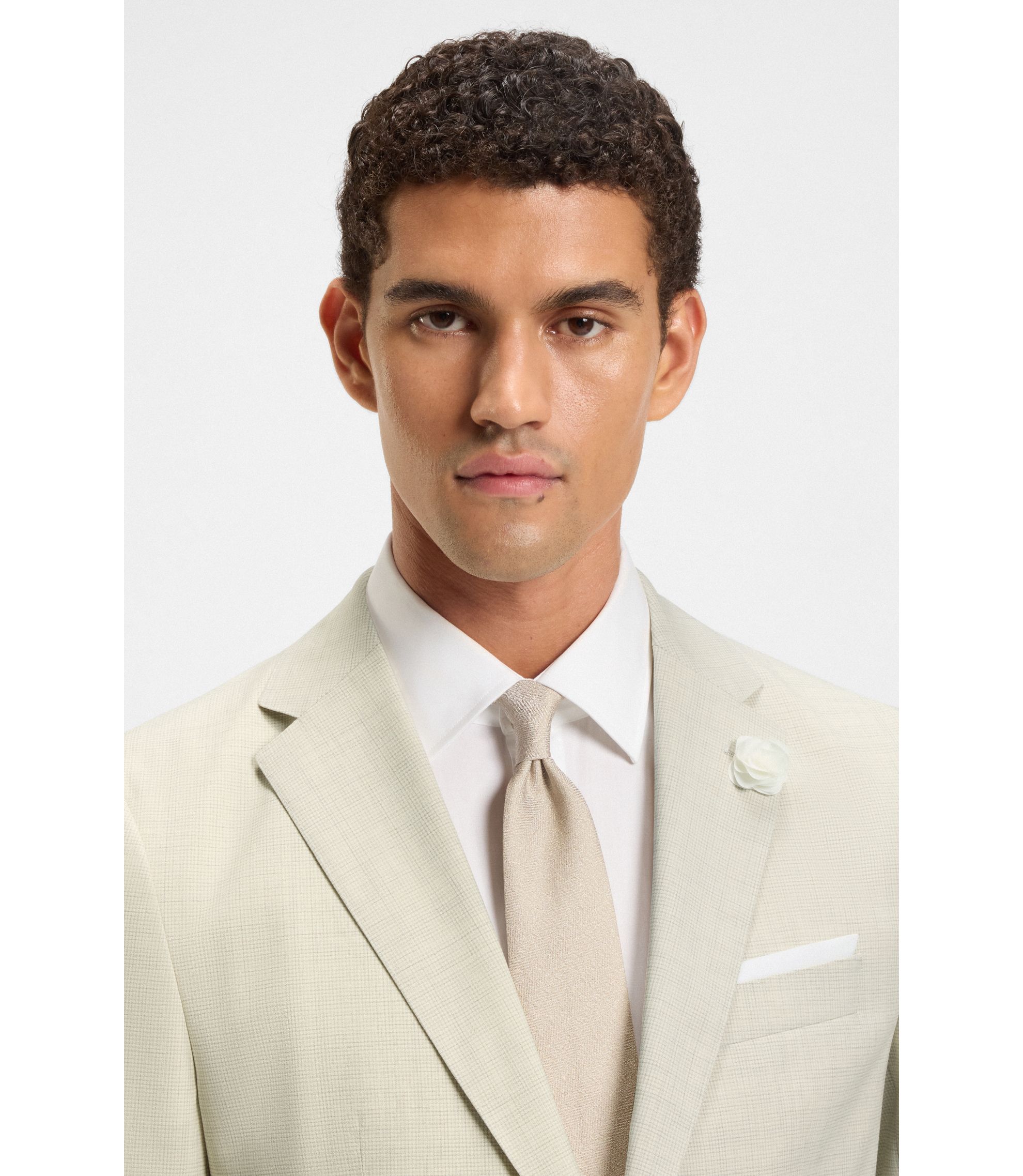 BOSS - Slim-fit suit jacket in a patterned wool blend - Natural