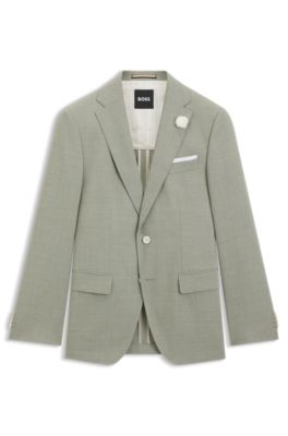 Slim-fit suit jacket in a patterned wool blend, Light Green