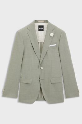 Slim-fit suit jacket in a patterned wool blend, Light Green