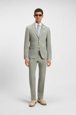 Slim-fit suit jacket in a patterned wool blend, Light Green