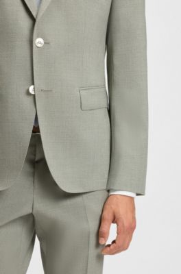 Slim-fit suit jacket in a patterned wool blend, Light Green