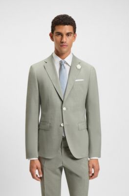 Slim-fit suit jacket in a patterned wool blend, Light Green