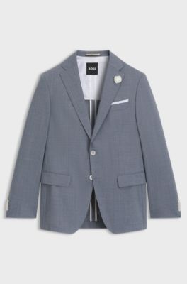 Slim-fit suit jacket in a patterned wool blend, Blue