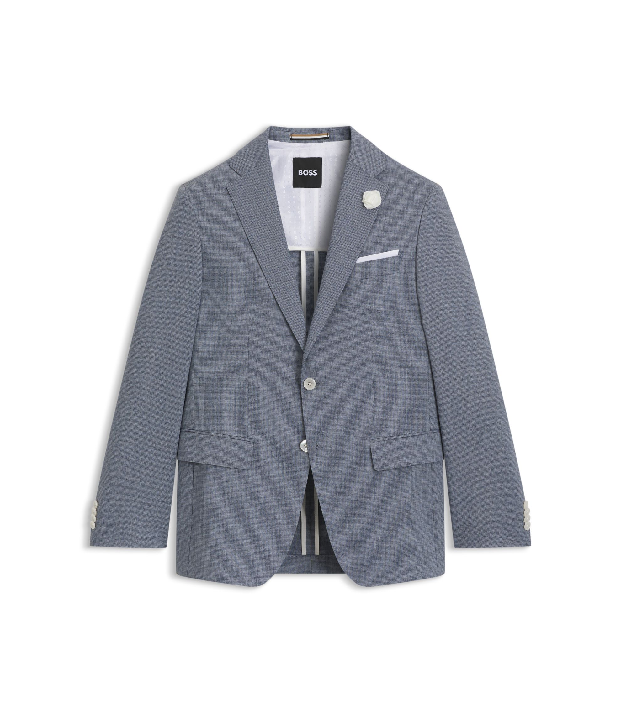 BOSS - Slim-fit suit jacket in a patterned wool blend - Light Blue