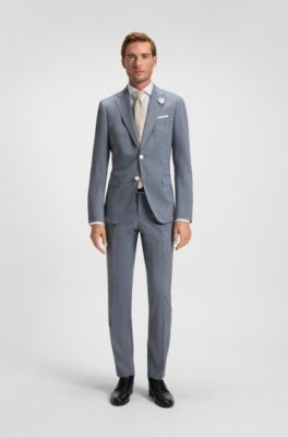 Slim-fit suit jacket in a patterned wool blend, Light Blue