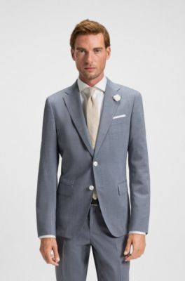 Slim-fit suit jacket in a patterned wool blend, Light Blue