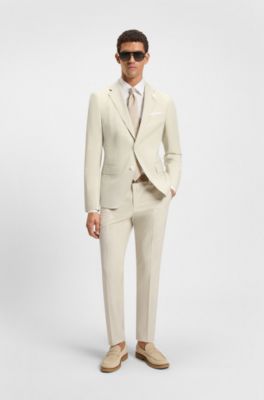 Formal trousers in a patterned virgin-wool blend, Natural
