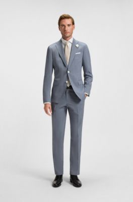 Formal trousers in a patterned virgin-wool blend, Light Blue