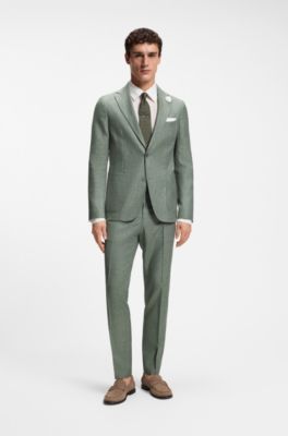 Pantalon habill&eacute; en tissu stretch &agrave; micro motif, Vert