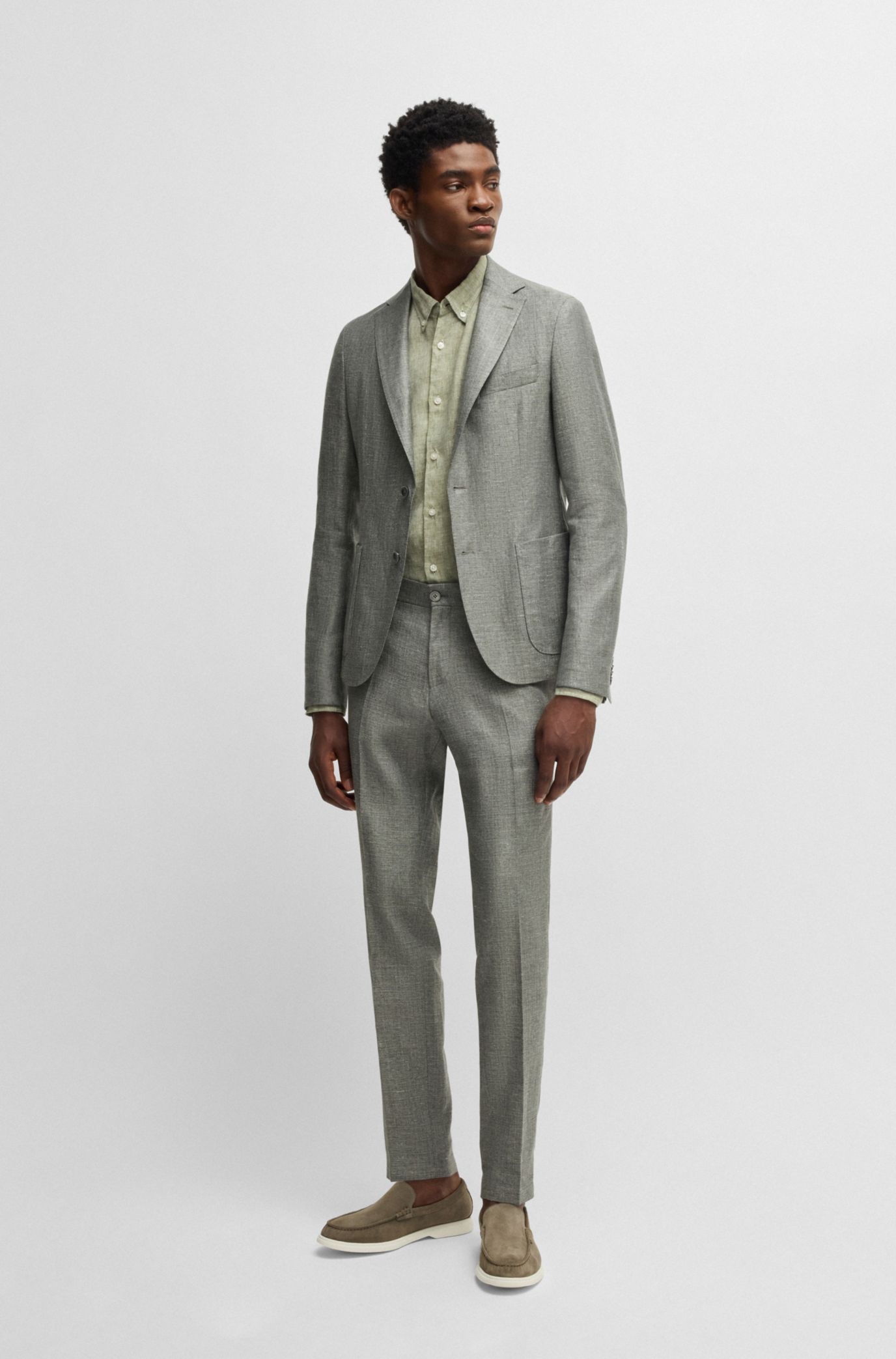 Formal trousers in micro-patterned stretch fabric, Green