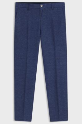 Pantalones formales de tejido el&aacute;stico con microestampado, Azul oscuro