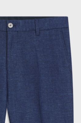Pantalones formales de tejido el&aacute;stico con microestampado, Azul oscuro