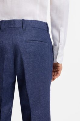 Pantalones formales de tejido el&aacute;stico con microestampado, Azul oscuro